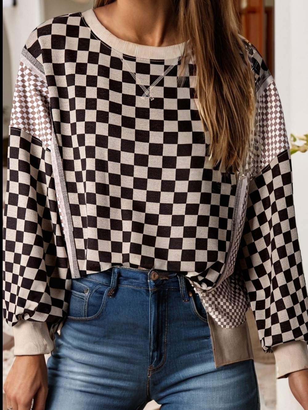 Little Daisy Closet - Mixed Checkered Patchwork Pullover, Size L, NWT